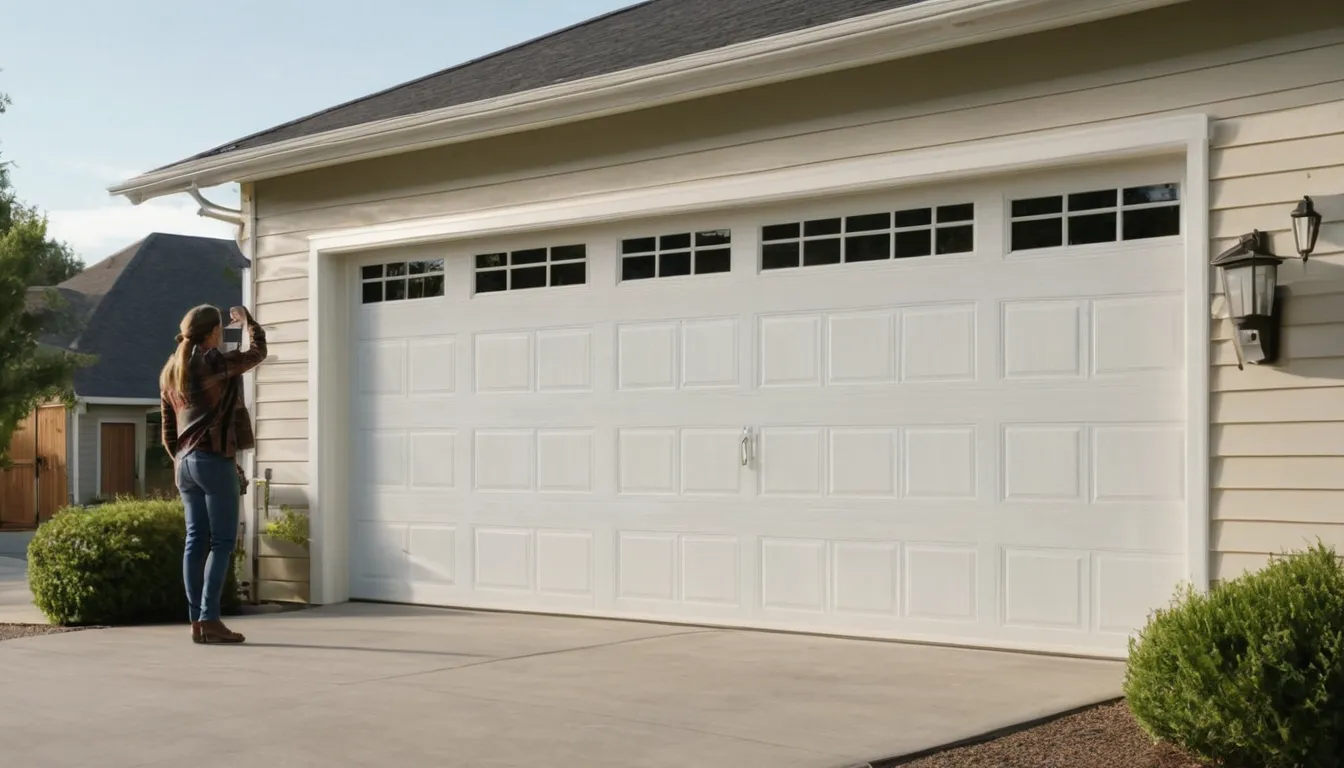 A homeowner checking a garage door with a phone in Plano